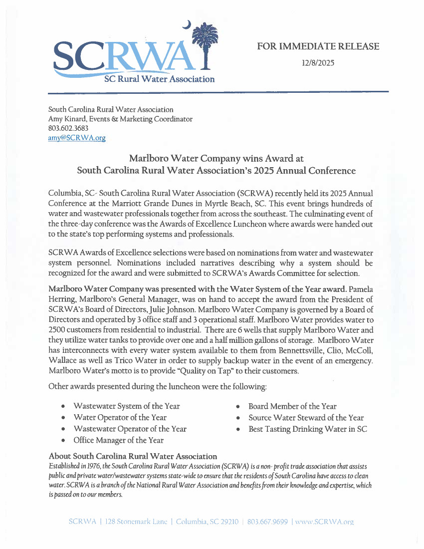 Water System of the Year 2025 Press Release